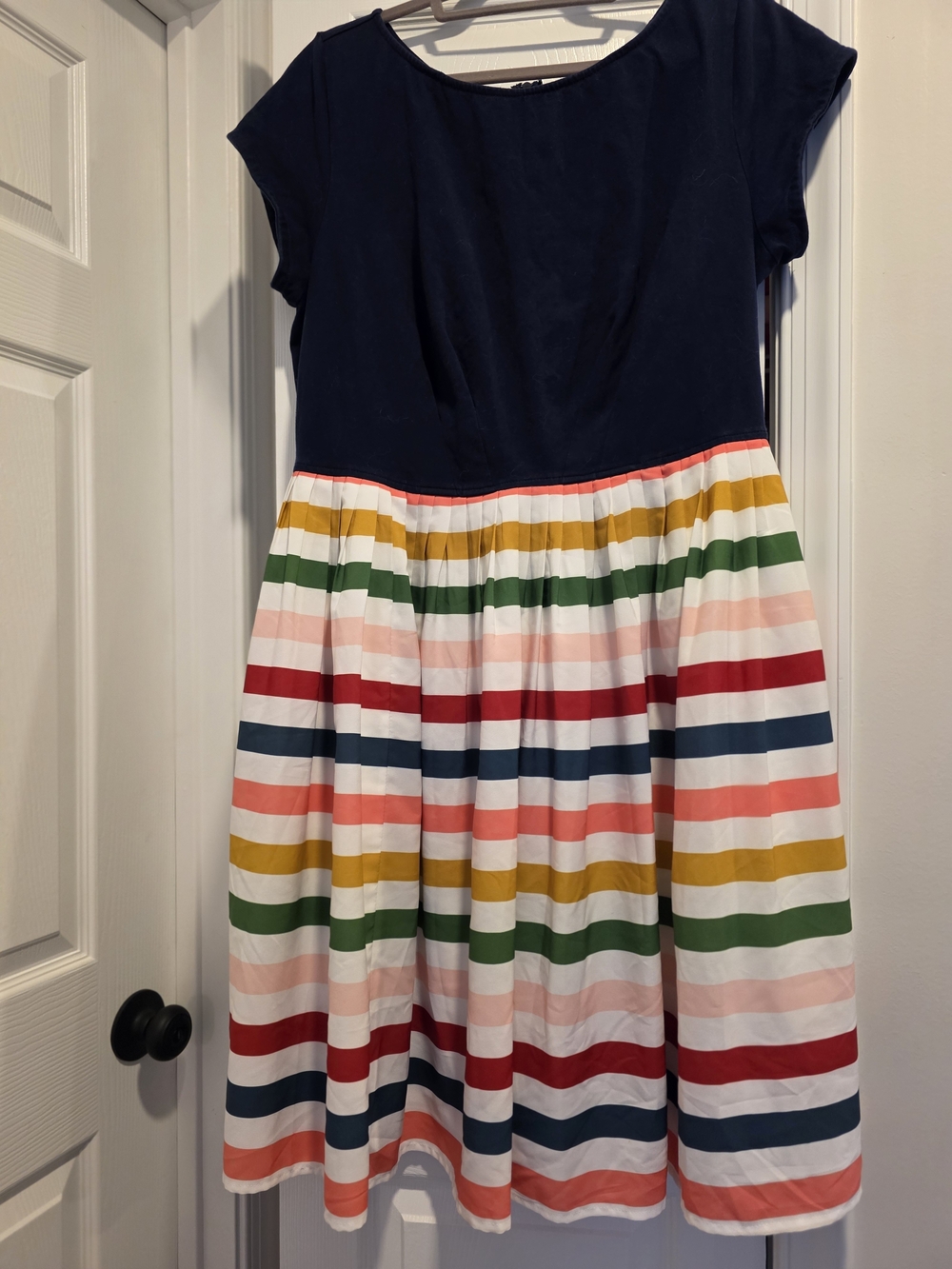 Womens Navy Top Multicolor Stripe Skirt Dress